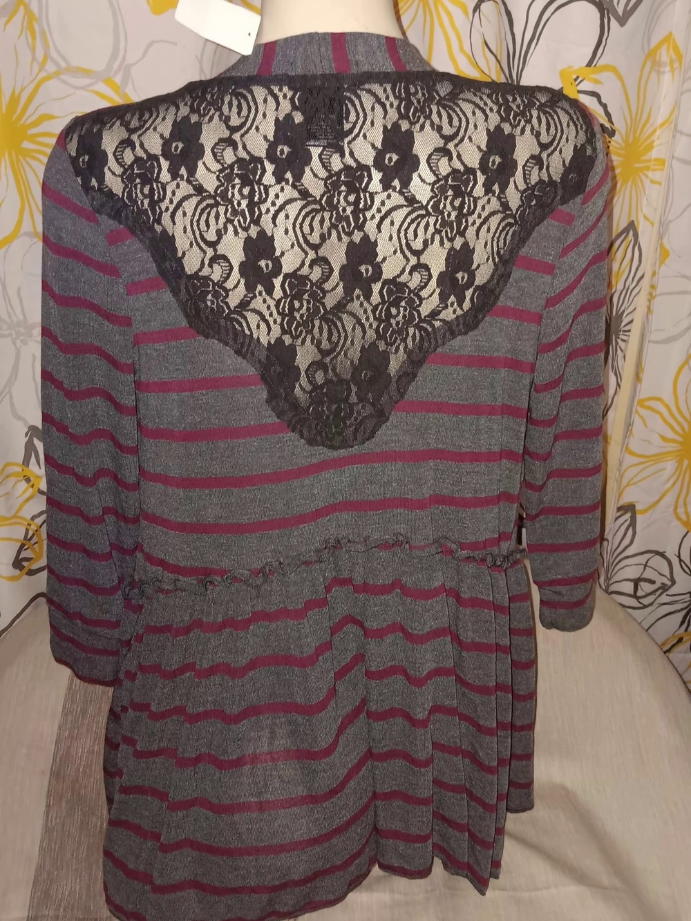 Wet Seal Black Lace Tunic with Merlot Stripes